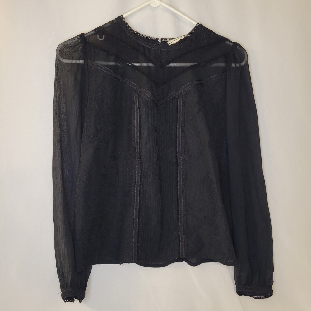 Alice + Olivia Top Women's Black Sheer Lace Paisley Blouse
